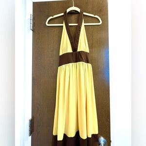 Maggy London Yellow and Brown Halter Dress Size 10